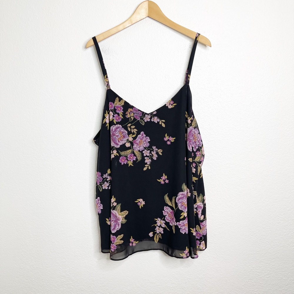 Torrid Sophie Cami Black Purple Floral Embroidered Swing Tank Top Plus Size 3 3X